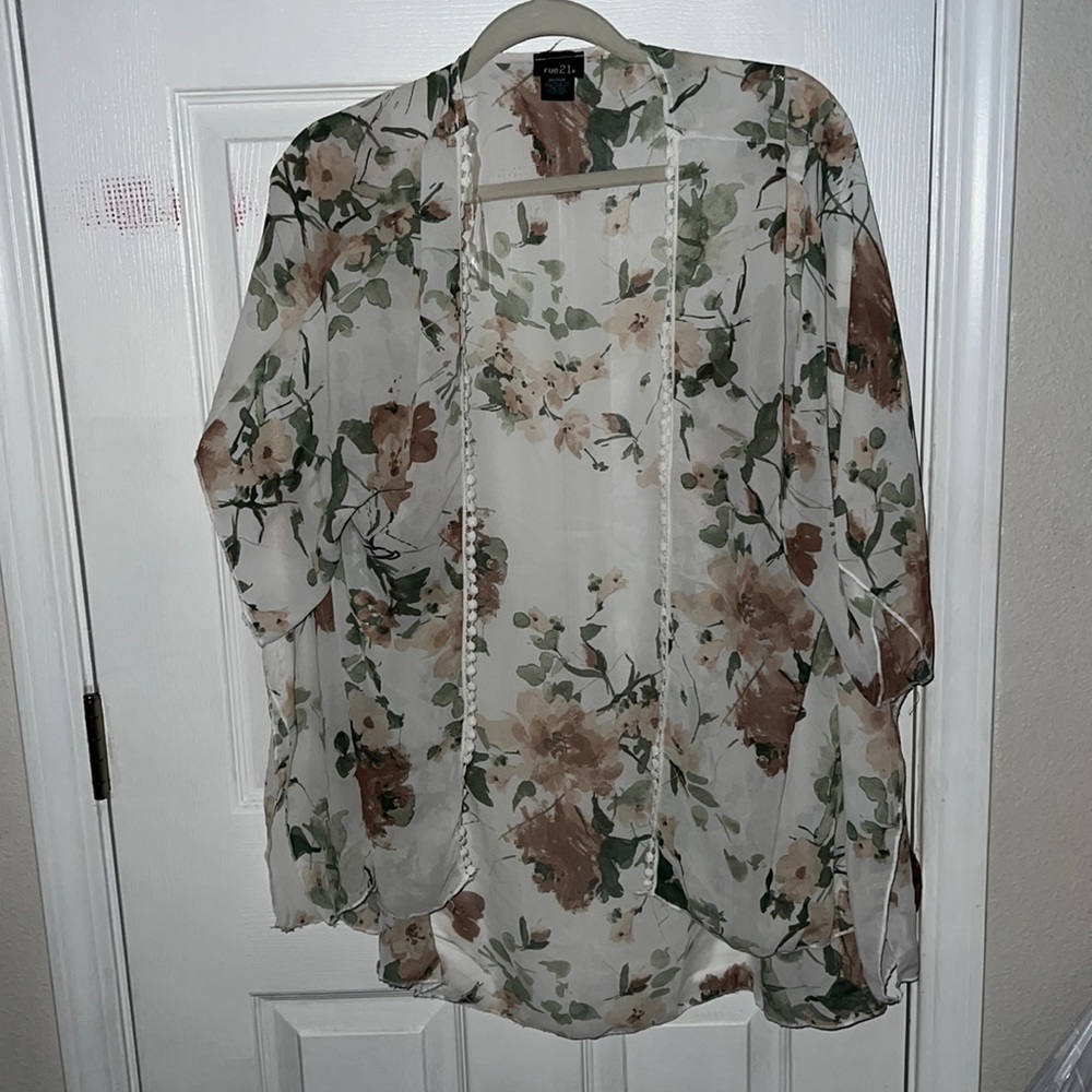 Cute floral print embroidered trimming cardigan